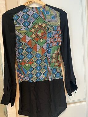 Charles Henry Navy Multicolor Geometric Print Top